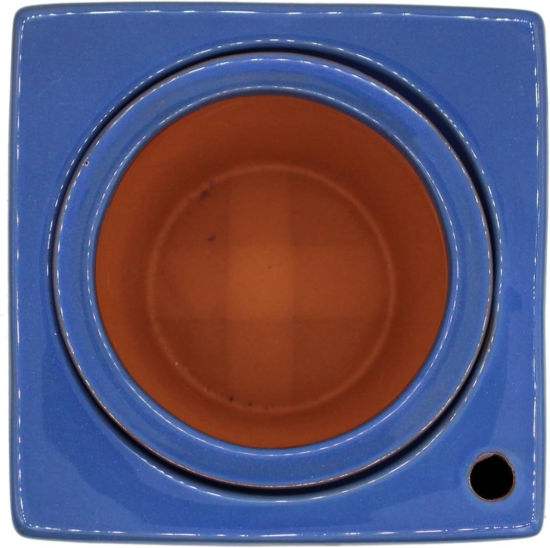 2-Pack Ceramic African Violet Self Watering Pot 6 Inch Square Pot 3.5 Inch Innter Pot Easy Fill Water Reservoir Blue