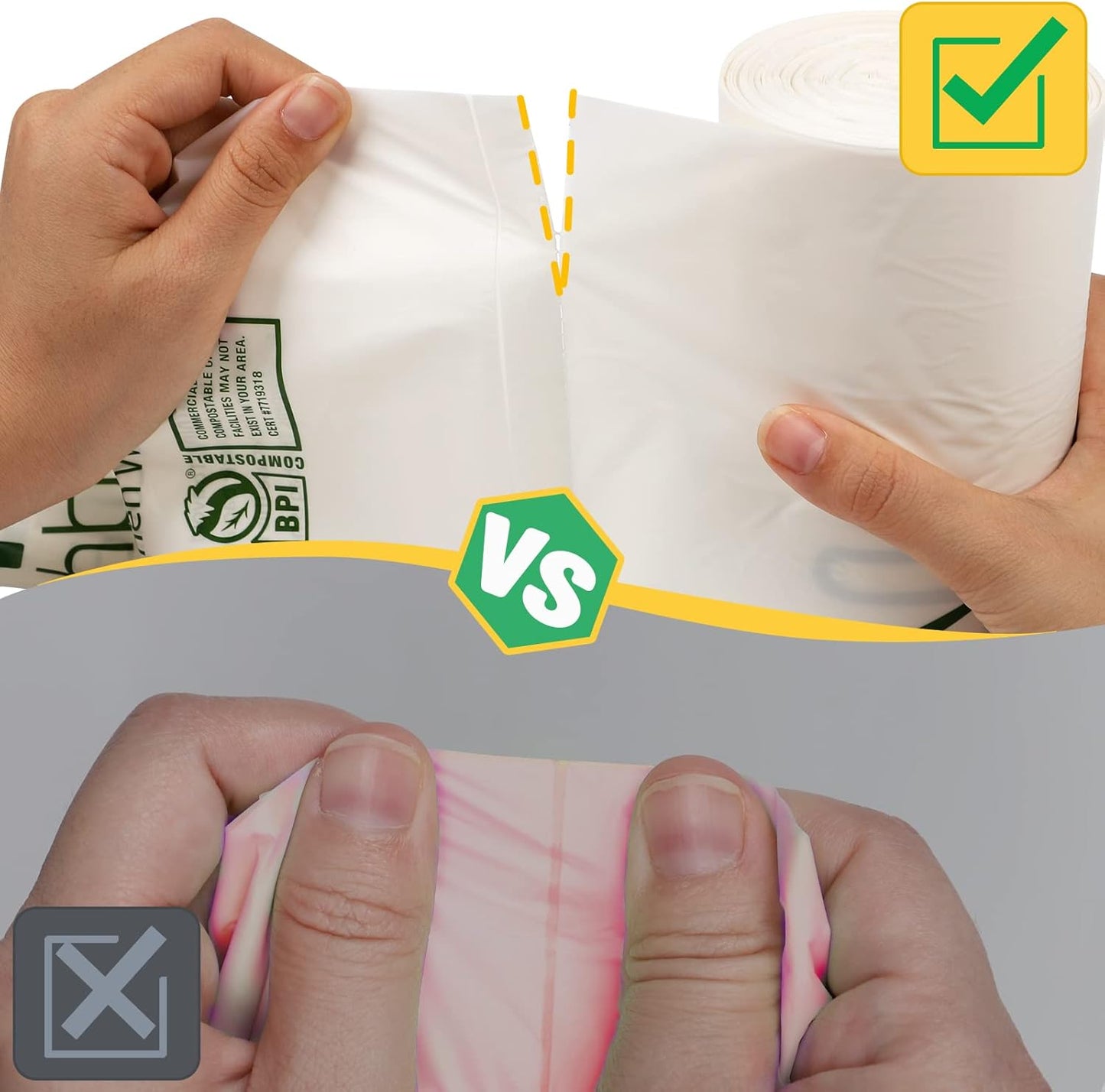 8 Gallon Compostable Trash Bags, 100 Count Flat-Top Trash Bags Biodegradable, Medium Small Food Scrap Waste Bags for Kitchen Bathroom Office Car, Extra Thick Compost Bags White