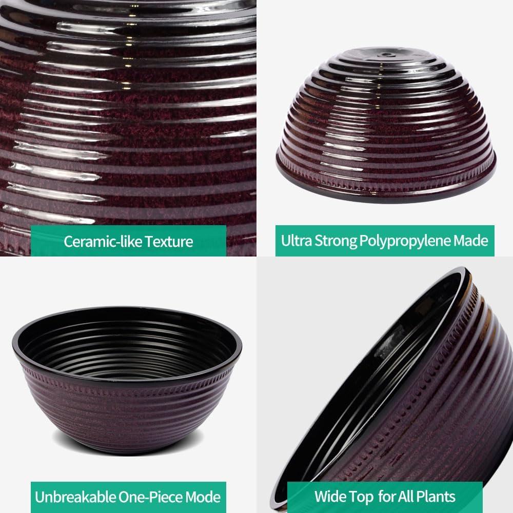 2 Pack 10 Inch Plant Pots,Durable Decorative Flower Pots Planters with Drainage Hole for Indoor and Outdoor Plants,Flowers,Succulents, Purple