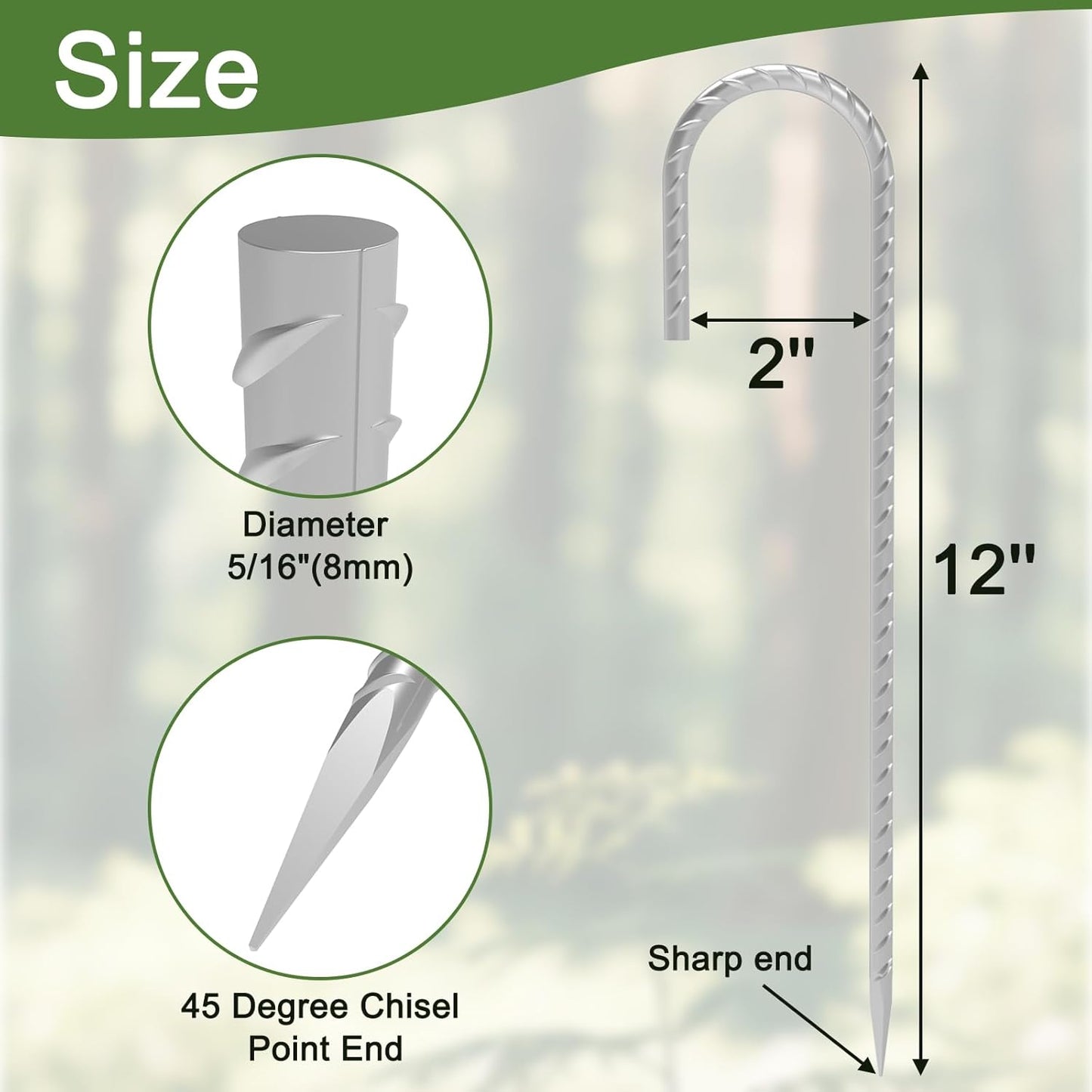 Rebar Stakes 12 Inch, 12 Pack Galvanized Tent Stakes Heavy Duty Ground Stakes, J Hook Metal Fence Stakes for Ground, Outdoor Decoration, Wire Fencing, Gardening