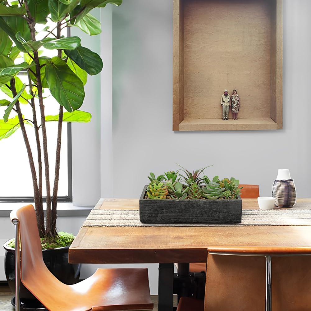 Artificial Succulent Plants in Pot 10 Inch Fake Succulent Arrangement Potted Succulents Plants Centerpiece in Rectangular Wooden Planter for Home Office Desk Shelf Living Room Bedroom Farmhouse Decor