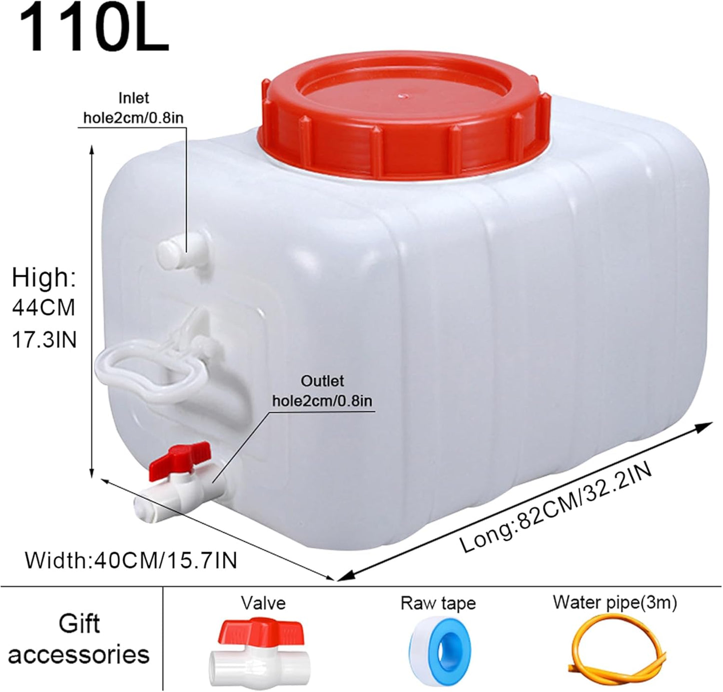 Large Capacity Water Container with Spigot Hose, Portable Water Storage Tank 52.8 Gallon No Leakage Camping Water Carrier for Emergency Vehicle Car Outdoor Hiking Picnic(Size:110L/29Gal)
