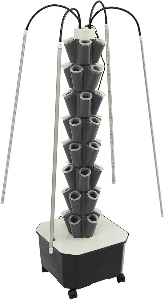Hydroponics Growing Tower w/LED Light,8 Tiers 40-Hole Vertical Planter Tower,Smart Garden Growing System Kit for Fruits Vegetables Herbs (Grey)