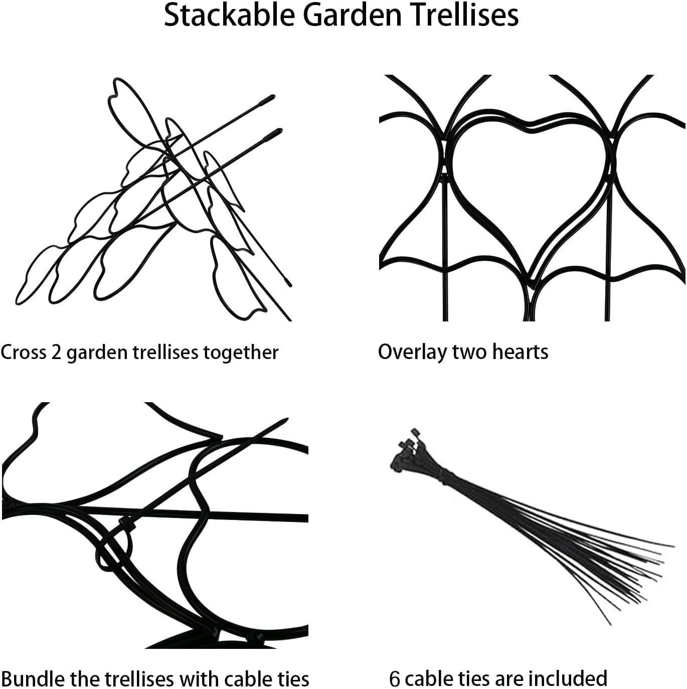 Indoor Plant Trellis for Climbing Plants, Stackable Garden Trellis for Potted Plants, Small House Plant Trellis for Vine Ivy Flower Plant Support Outdoor DIY Metal Trellis 3 Pack, Black
