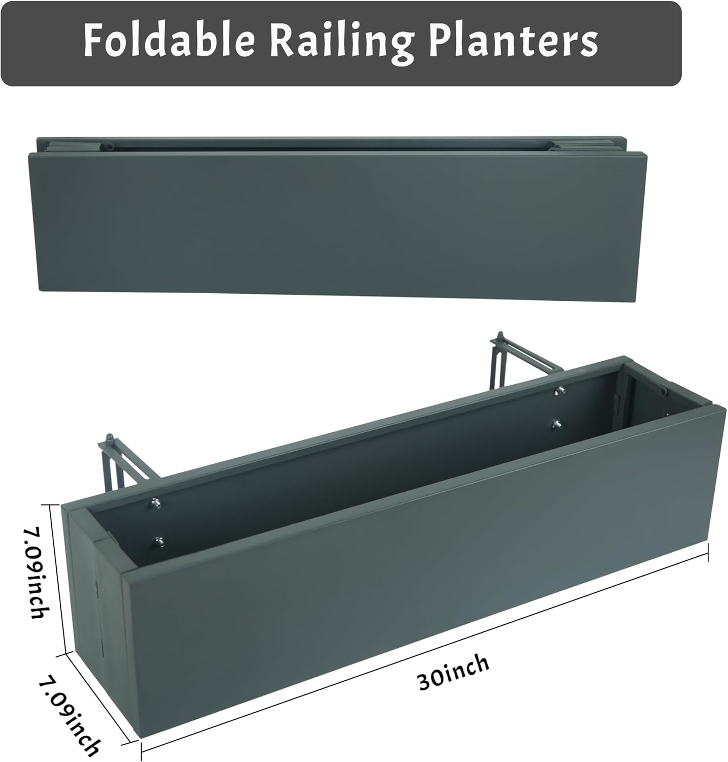 2 Pack Metal Railing Planter Box, 30 Inch Balcony Planters with Adjustable Brackets, Large Hanging Planters for Outdoor Fence Deck