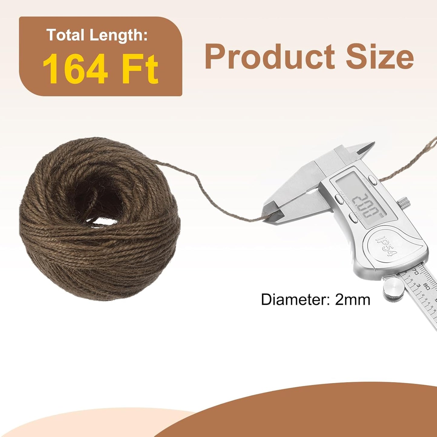 uxcell 164 Feet Natural Jute Twine String,2mm Thin Garden Twine Rope Colored Plant String Cord for DIY Art Crafts Gift Wrapping Decoration Packing Gardening Plant Hanger,Brown