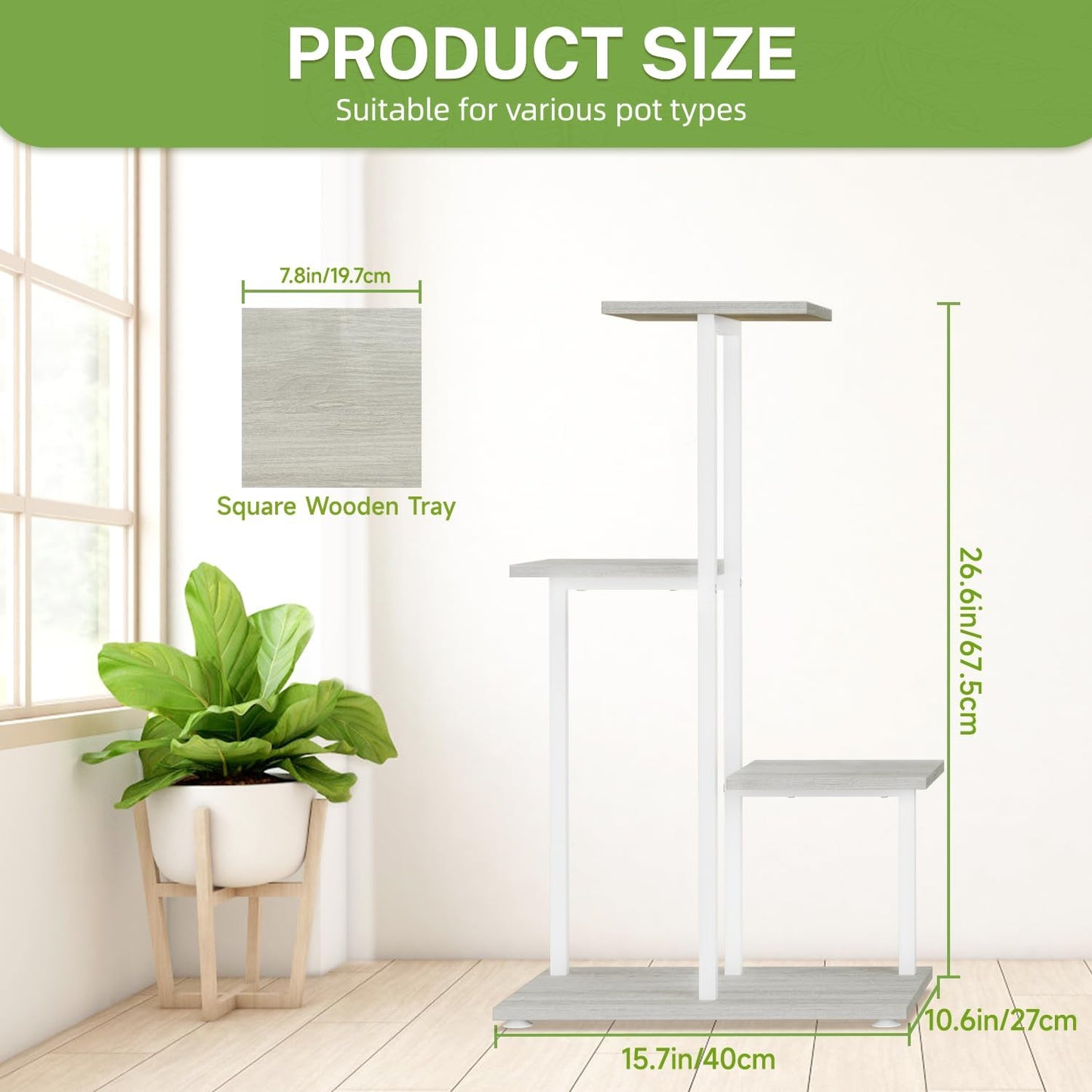 iDavosic.ly 4 Tier Plant Stand Indoor, Tiered Corner Plant Shelf for Multiple Plants, Metal Wood Tall Plant Display Rack Flower Holder for Patio Porch Garden Balcony Bedroom, White