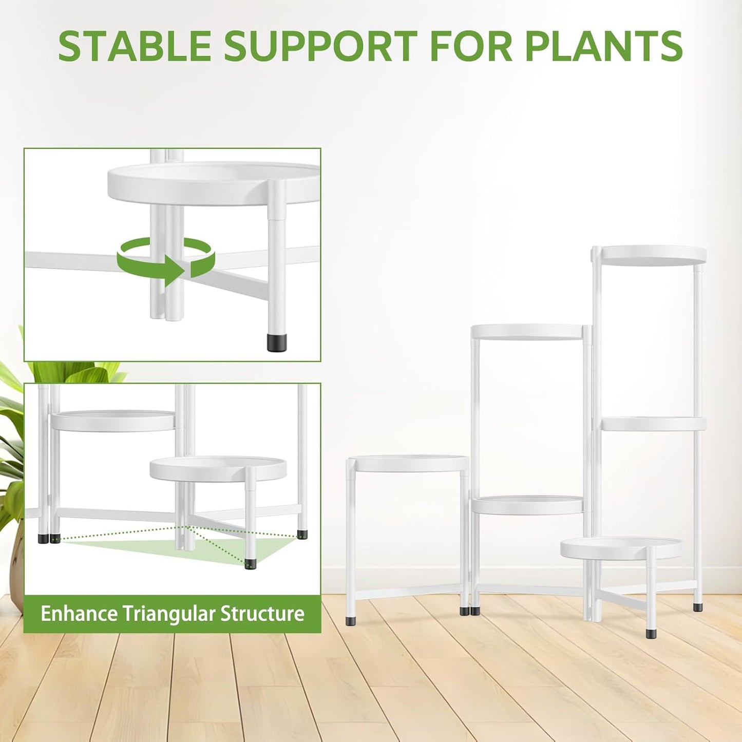 iDavosic.ly 6 Tier Large Plant Stand Indoor with 10 Inch Wide Tray, Tiered Corner Metal Outdoor Flower Display Holder Shelf, Folding Tall Rack for Patio Porch Living Room, White