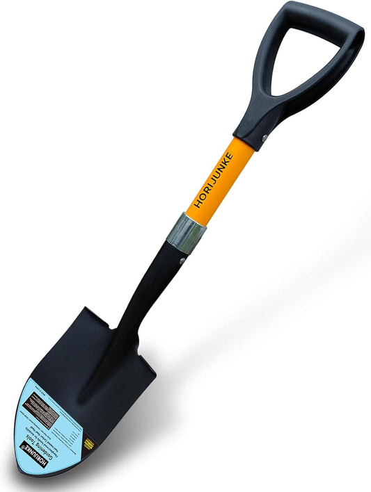 Shovel for Digging, Round Small Head with Wooden D-Handle, Metal Garden Shovel for Gardening, 27 Inches Metal+Fiberglass(Orange)