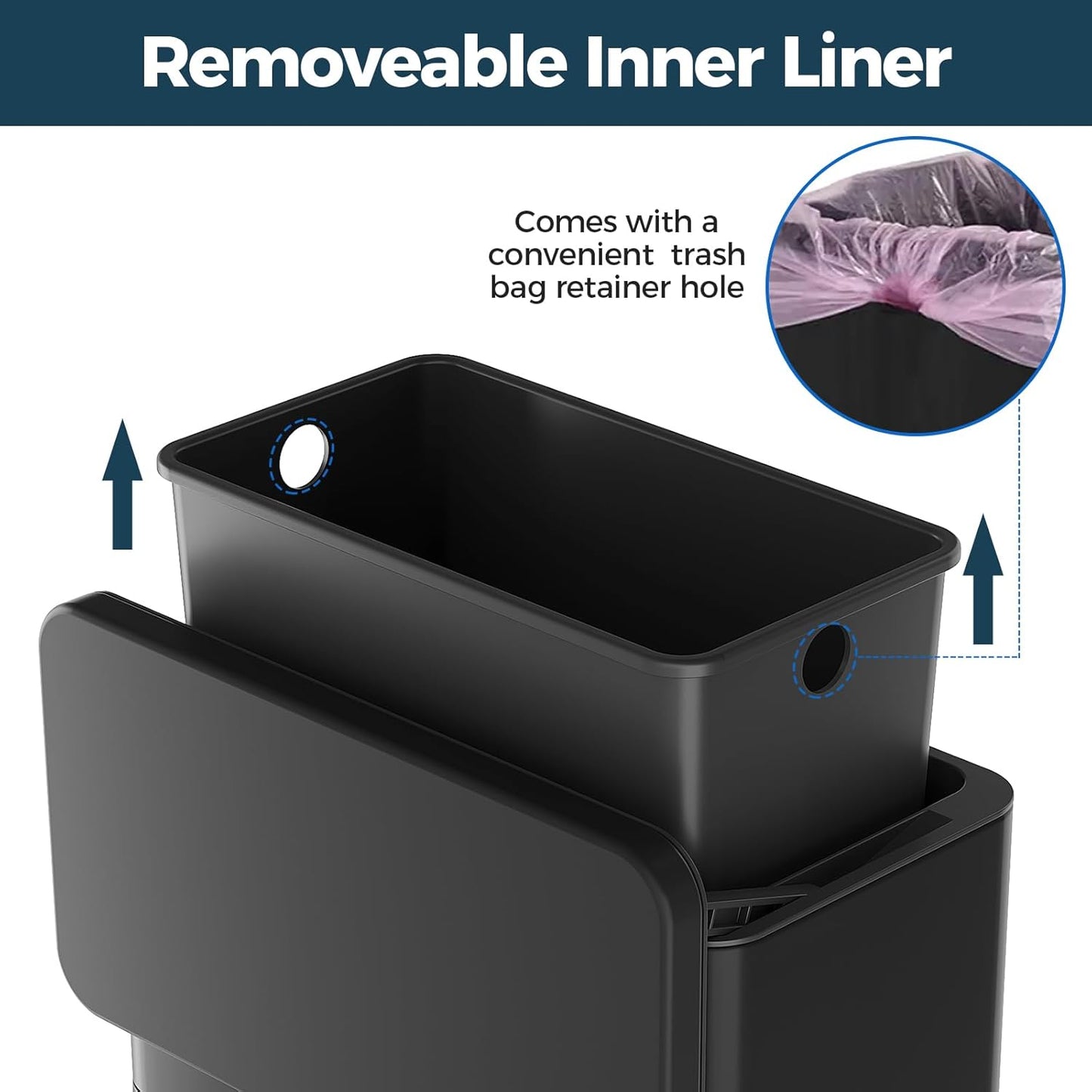 Stainless Steel Hanging Trash Can with Lid and Inner Bucket, 1 Gallon Kitchen Compost Bin for Counter Top, Under Sink or Wall Mount, Small Garbage Can for Cupboard/Bathroom/Bedroom/RV, Black