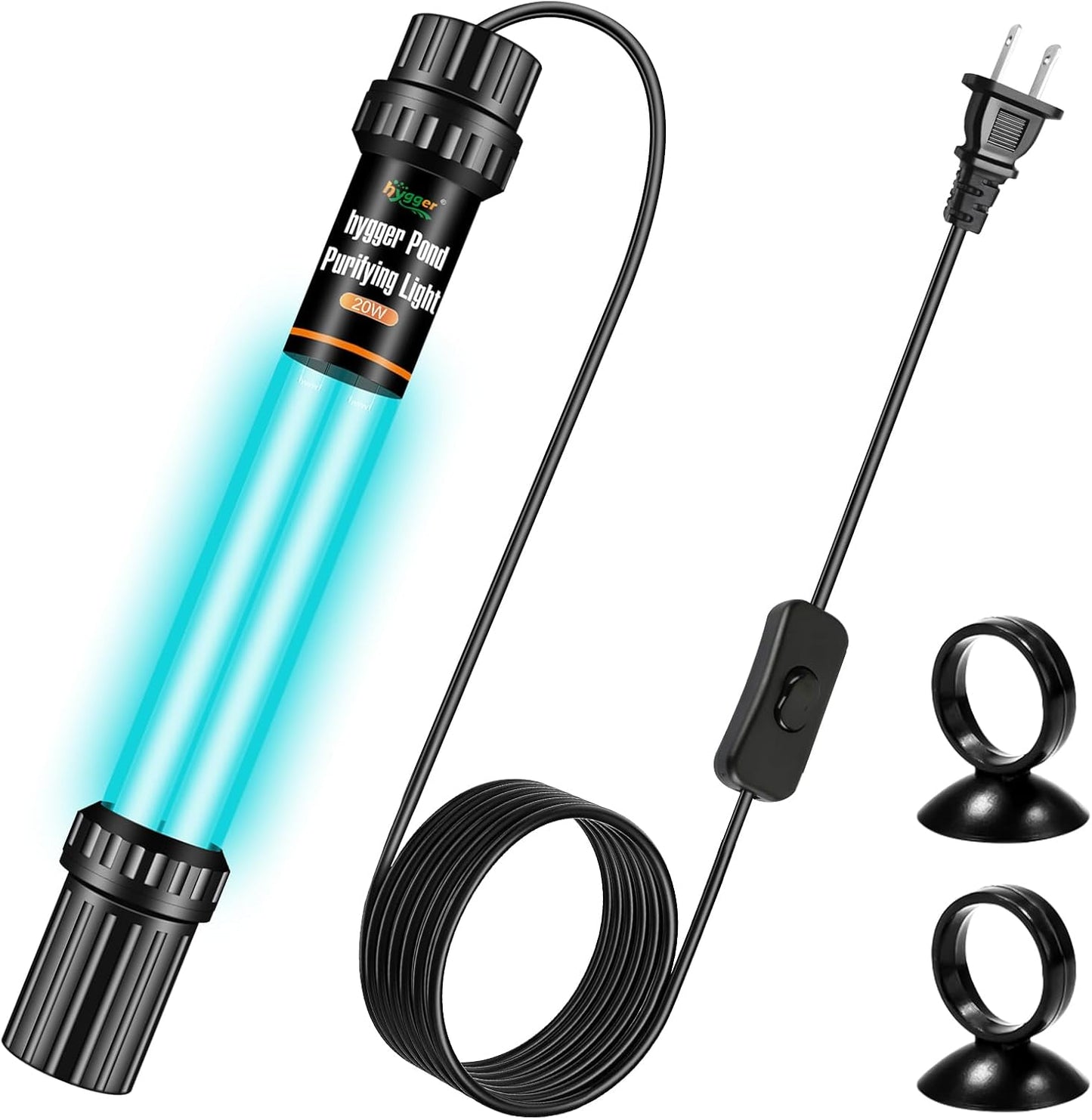 hygger 20W Aquarium U-V Light for 100-1200 Gallon, Pond Water Clarifier for Green Water and Algae Clean, for Koi Pond, Large Fish Tank, Swimming Pool, Cold Plunge, Spa