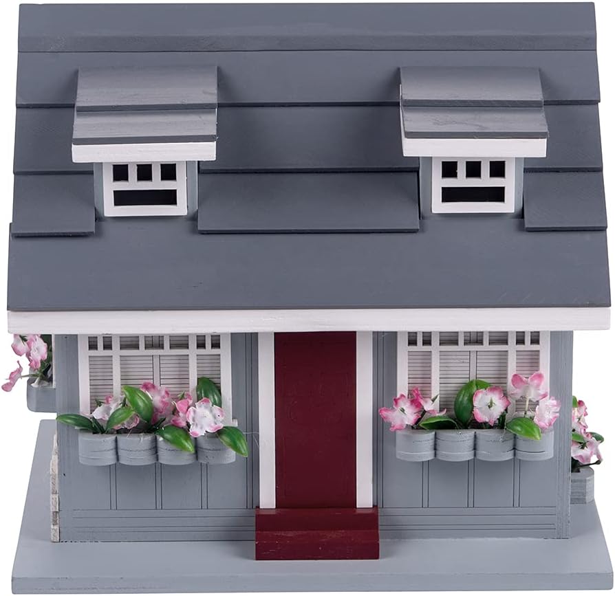 Decorative Wooden Birdhouse for Outdoor Hanging – Handcrafted Miniature Cottage Style with Blue Roof, Front Porch, and Balcony – Garden or Backyard Décor for Wild Birds (Beach House)