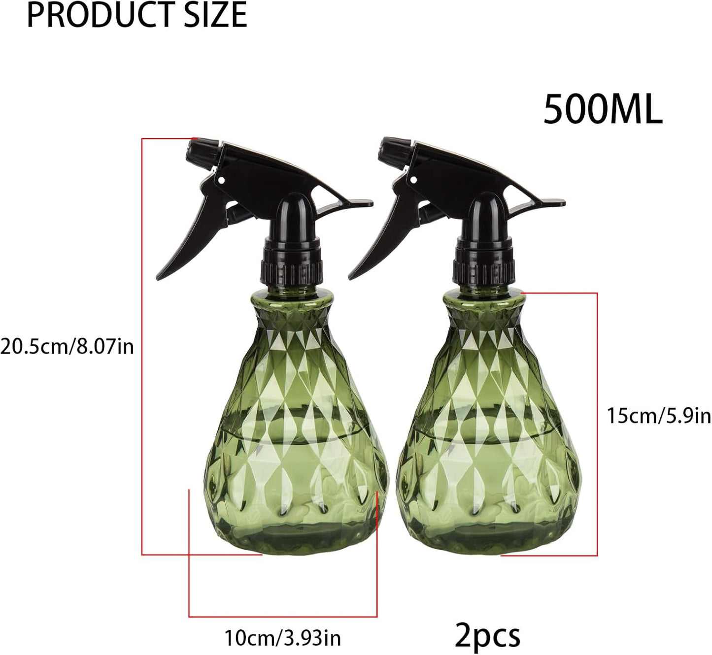 2 Pcs Spray Bottles, 500 ml/17 oz Empty Water Spray Bottles, Plastic Reusable Adjustable Mist Sprayer Squirt Bottles Containers Refillable for Cleaning Solutions, Gardening, Plants (Green)