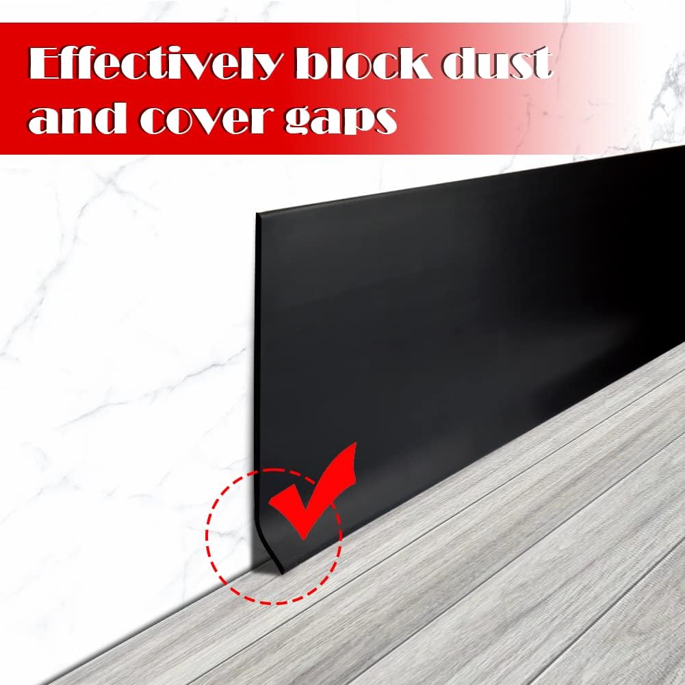 Vinyl Wall Base Baseboard Molding Trim 4" Flexible Self Adhesive Rubber Wall Base Moulding Trim Peel and Stick Design, 4 Inch x 60 Feet, Black