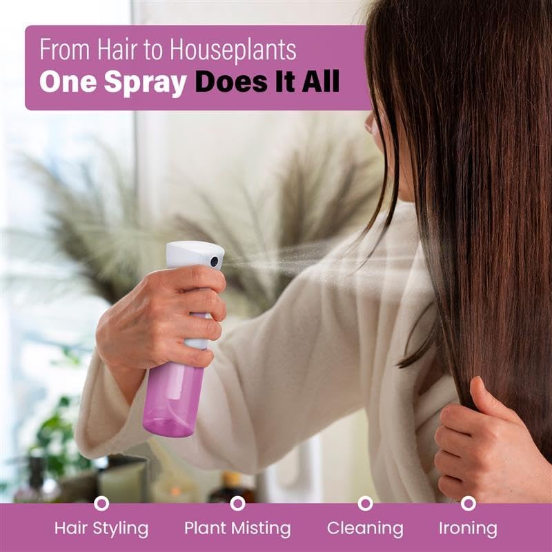 Continuous Water Mister Spray Bottle for Hair - Continuous Spray Nano Fine Mist Sprayer - Empty Spray Bottle - Reusable Beauty Bottle - Cleaning, Hairstyling & Plants - 5oz/150ml (Pink) Pack of 2