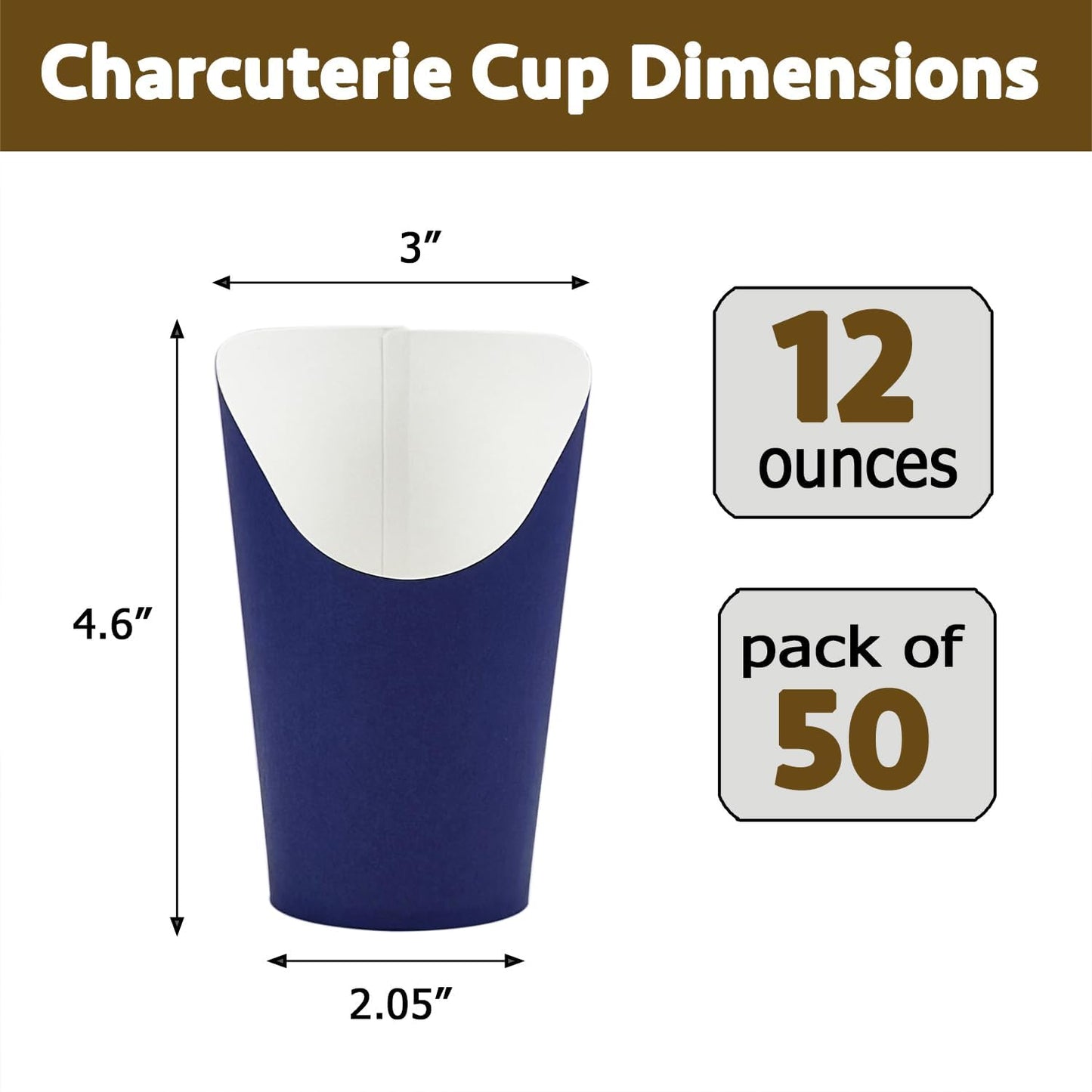 CAMKYDE 50 Pcs French Fries Holder, 12oz Disposable Paper French Fry Cups Charcuterie Cups for all Occasions (12oz, Navy)
