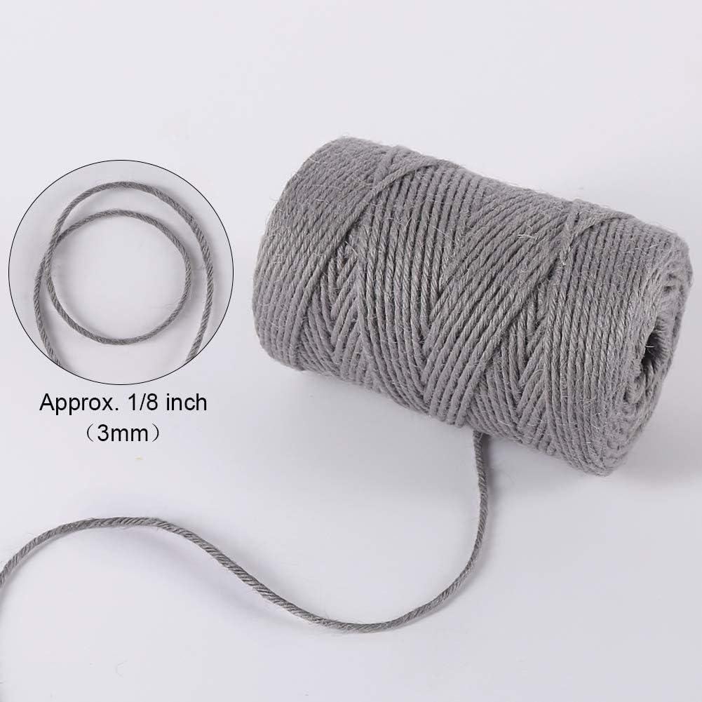 Tenn Well Grey Jute Twine, 328 Feet 3mm Thick Twine Rope for Gift Wrapping, Crafting, Packing, Gardening, DIY Projects