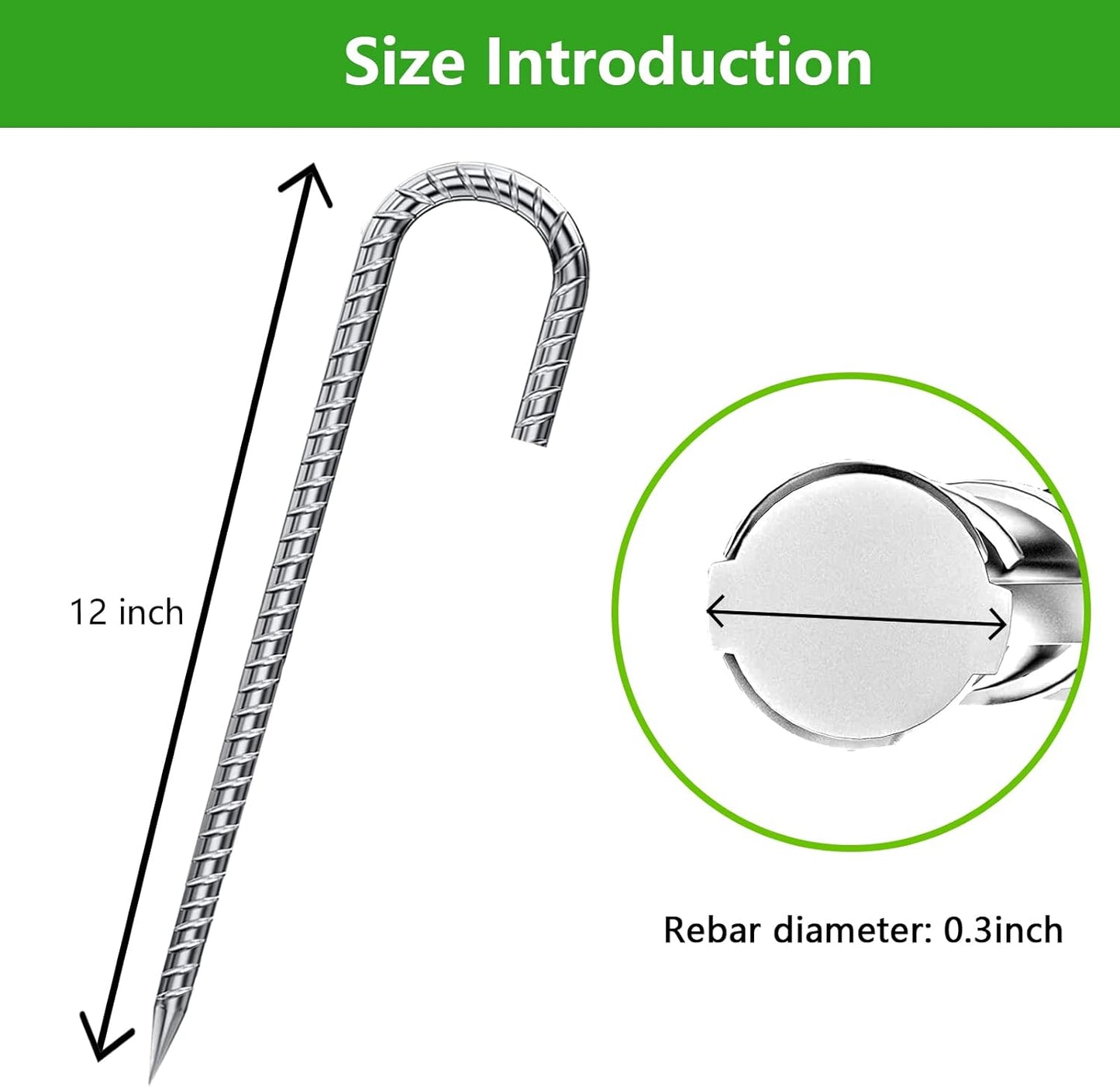 Ground Stakes 12 Inch, Yard Camping Stakes J Shaped 20 Pack Rebar Heavy Duty for Garden Dog Fence Inflatable Camping Chicken Coop Accessories