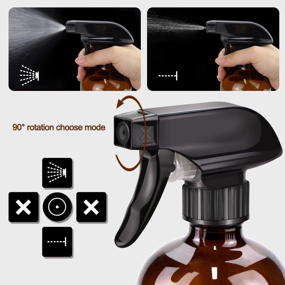 Glass Spray Bottle Kit×10 (2×16oz, 2×4oz, 6×2oz), 9×10ml Roller Bottles, Anti UV, Multi Size and Versatile, Suitable for Aromatherapy, Facial Moisturizing, Watering, etc.(Amber)