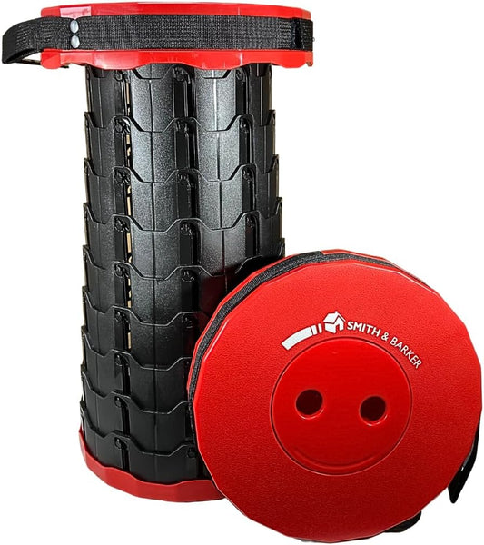 Smith & Barker Upgraded for 2025 Premium Telescopic Folding Stool for Adults and Children Outdoor Indoor Portable Collapsible Foldable Fishing Hiking Camping Festivals Seat (Red)