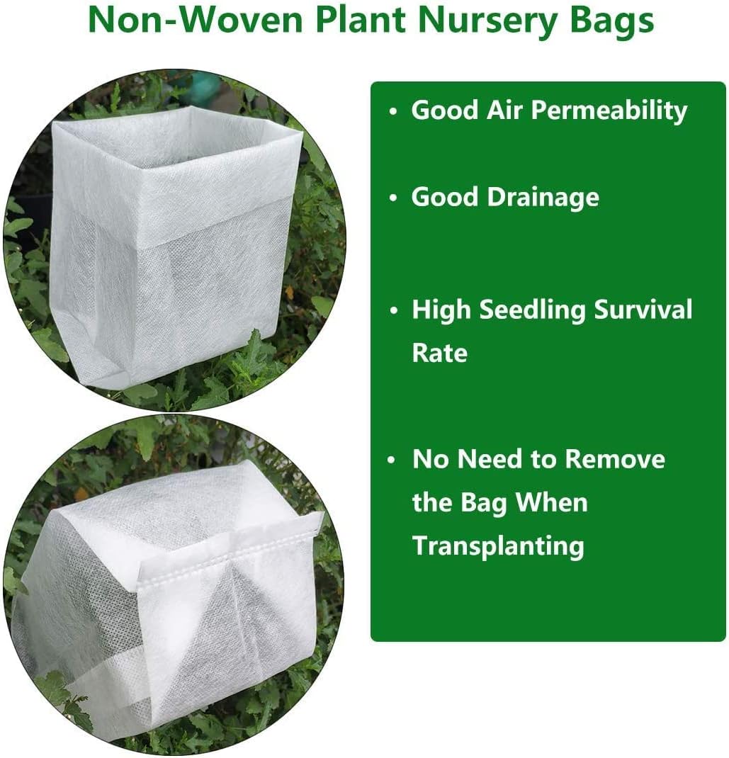 100Pcs Nursery Growing Bags，5.8"x5"nonwoven Fabric Seedlings Grow Bag for Plants，Fabric Plant pots,Potato, Flower, Tomato Solid Seed Starter Bags