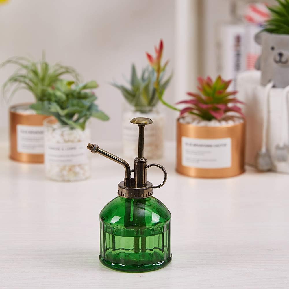 Glass Plant Mister Spray Bottle, Vintage Plant Spritzer Sprayer Mister, Succulent Watering Bottle with Top Pump, Small Glass Watering Can for Indoor Outdoor Houseplant - Dark Green
