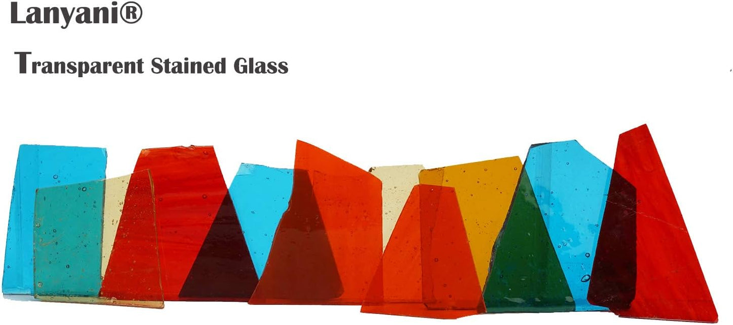 Lanyani Transparent Cathedral Stained Glass Pieces Sheets, Glass Mosaic Tiles Supplies for Crafts, Irregular Shape and Mixed Colors, 2.2 Pound Value Pack