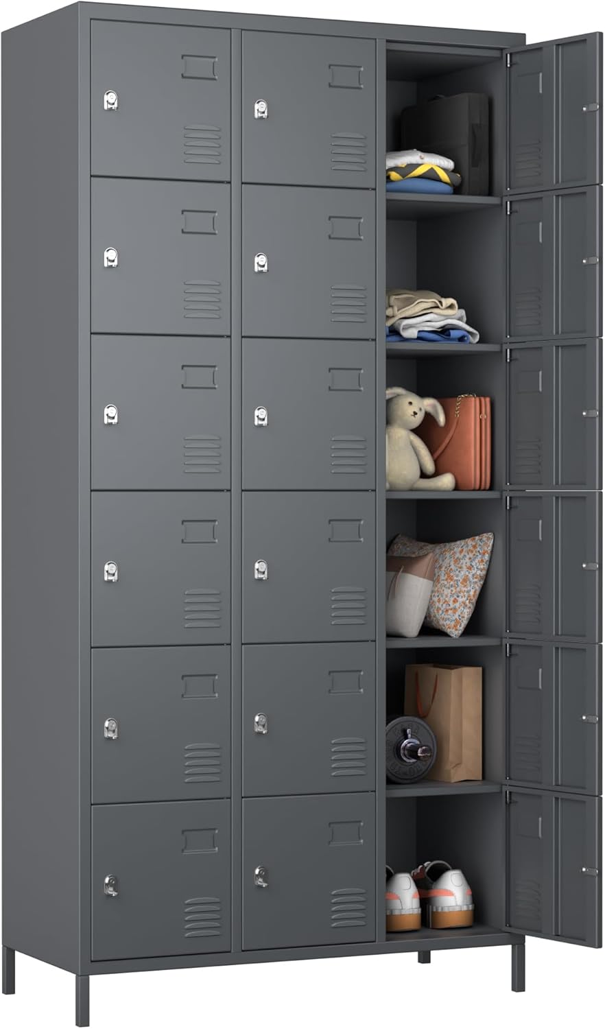 18 Doors Metal Lockers for Employees for Offices School Gyms Home,Assembly Required,Dark Gray