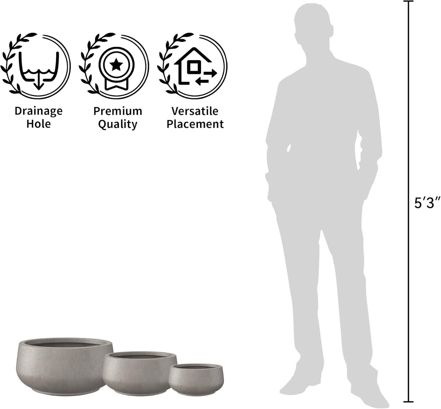 Kante 12.5" Dia Round Concrete Bonsai Planters, Outdoor Indoor Garden Plant Pot with Drainage Hole for Home, Patio, Garden, Weathered Concrete