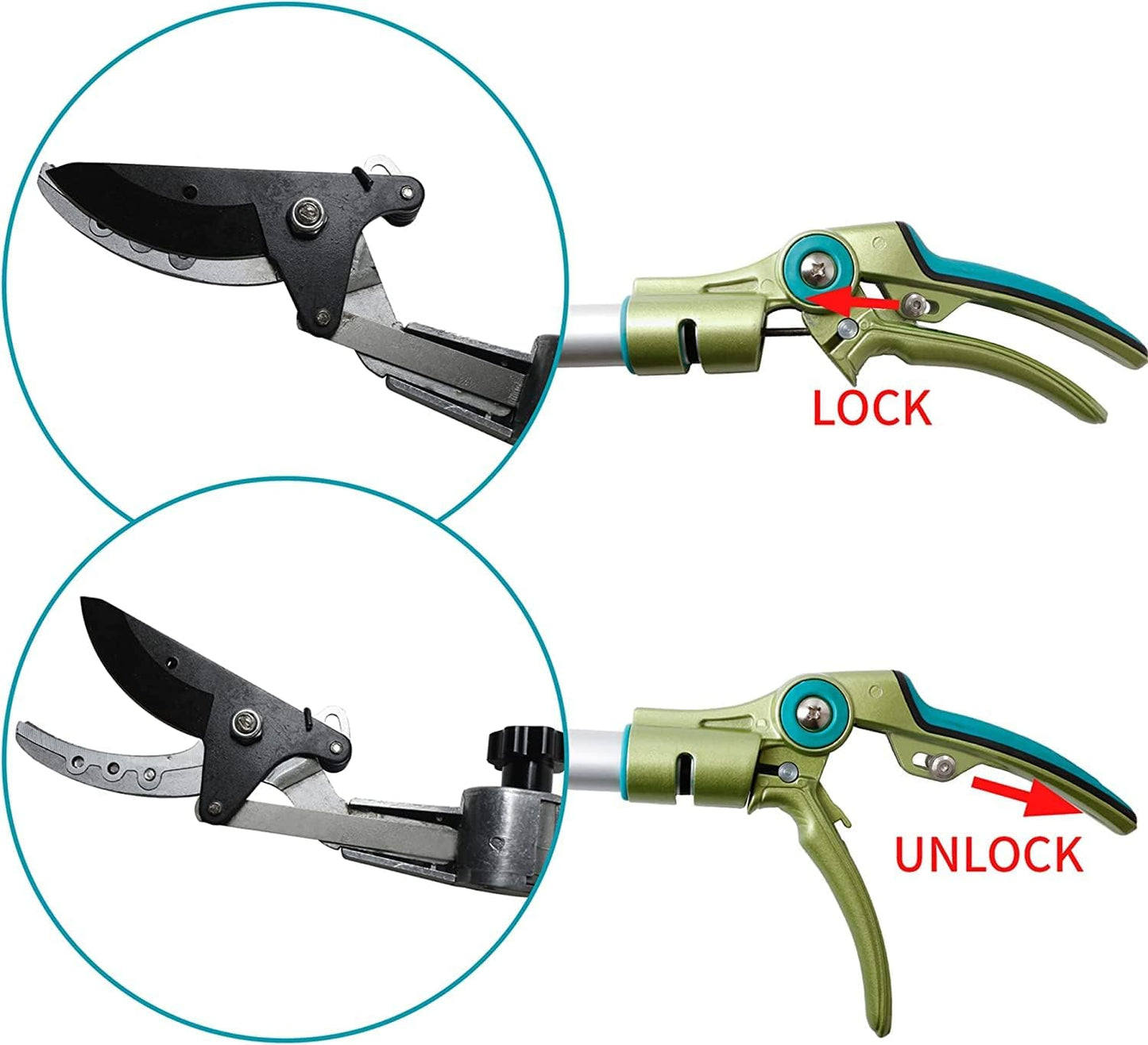 GARTOL Pruner for Garden, Cut Upto 1 Inch & Hold Telescopic Pole Pruner, Fruit Picker with Rotating Blade Head, Lightweight Aluminum Extendable Handle for Tree Branch Cutter, 6.23-10.5 FT, Silver