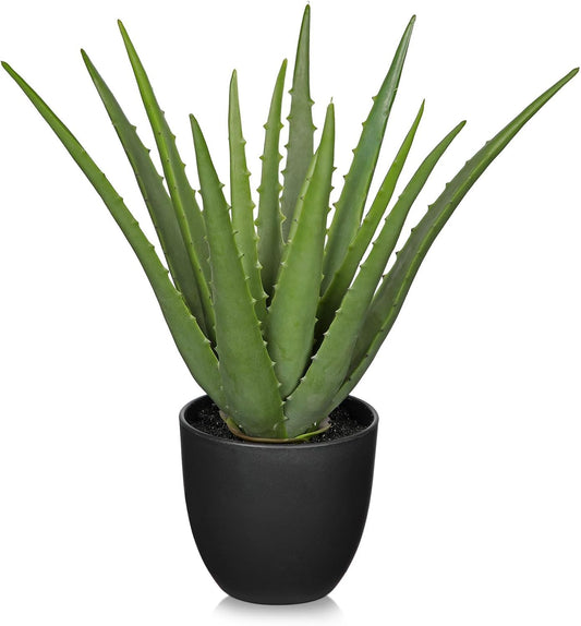 Fake Succulent Aloe Vera Plants 13 Inch Large Artificial Succulents with Black Pot Faux Aloe Potted Plant for Desk Modern Home Office Bedroom Living Room Table Shelf Decor