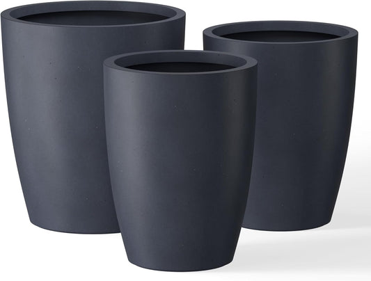 Kante 18.1",20.5",22.4" H Tall Round Concrete Planters Set of 3, Outdoor Indoor Modern Decorative Plant Pots with Drainage Hole & Rubber Plug for Home & Garden Charcoal