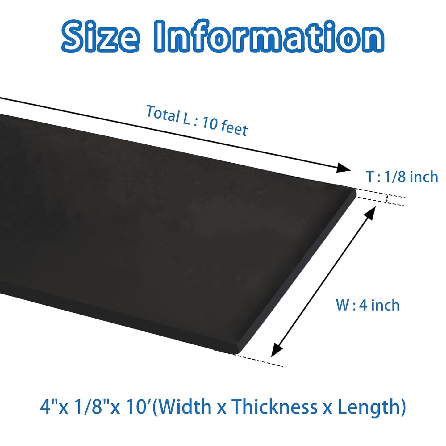 Black Solid Rubber Strip, 1/8 (.125)" Thick X 4" Wide X 10'Long, Solid Flat Rubber Roll for Anti-Slip, Anti-Vibration, DIY Gaskets, Crafts, Sealing, Supports, Protection
