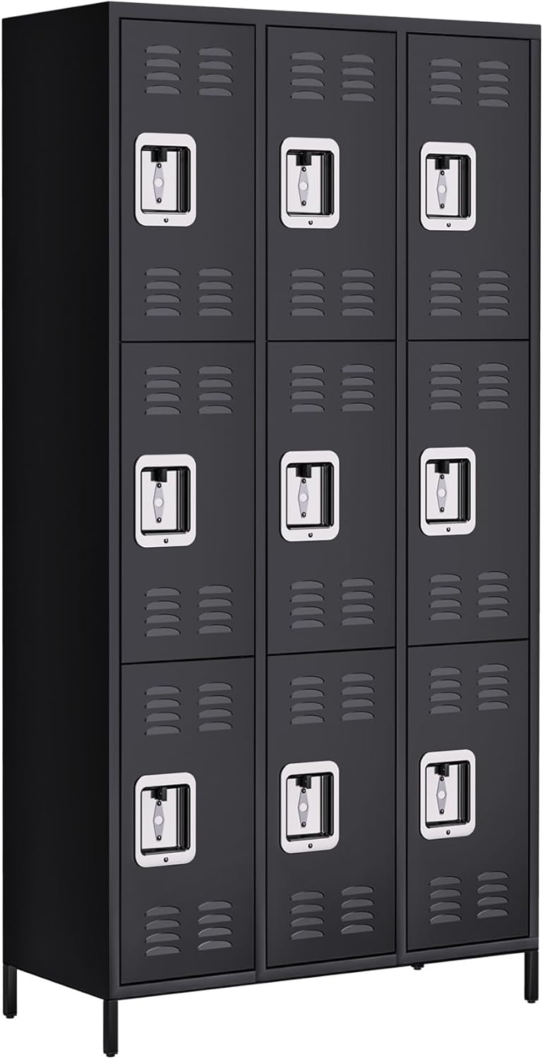 9-Door Metal Locker with Lock, 71”H Multi-Use Storage Locker for Employees, School, Office, Gym, Home, Garage, Industrial - Assembly Required