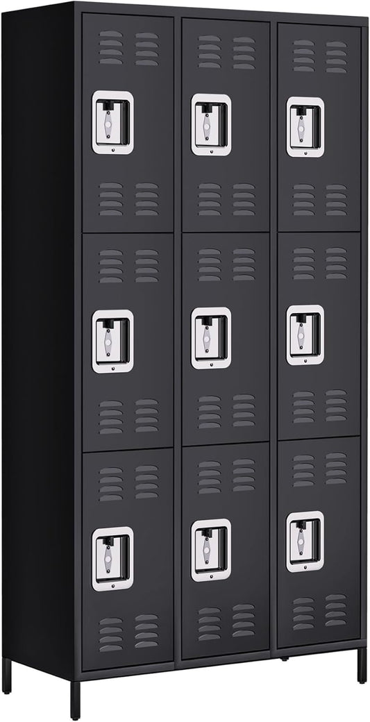 9-Door Metal Locker with Lock, 71”H Multi-Use Storage Locker for Employees, School, Office, Gym, Home, Garage, Industrial - Assembly Required