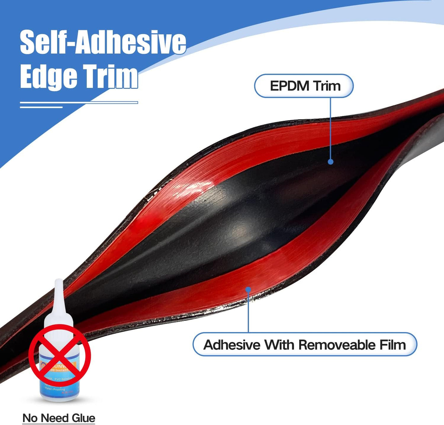 Rubber Edge Trim, Self-Adhesive U Channel Edge Trim, U Shaped Edge Protector for Glass, Plywood, Wood Board, EPDM Material, Slot Width 5/16"(8mm), Length 10 Ft, Black