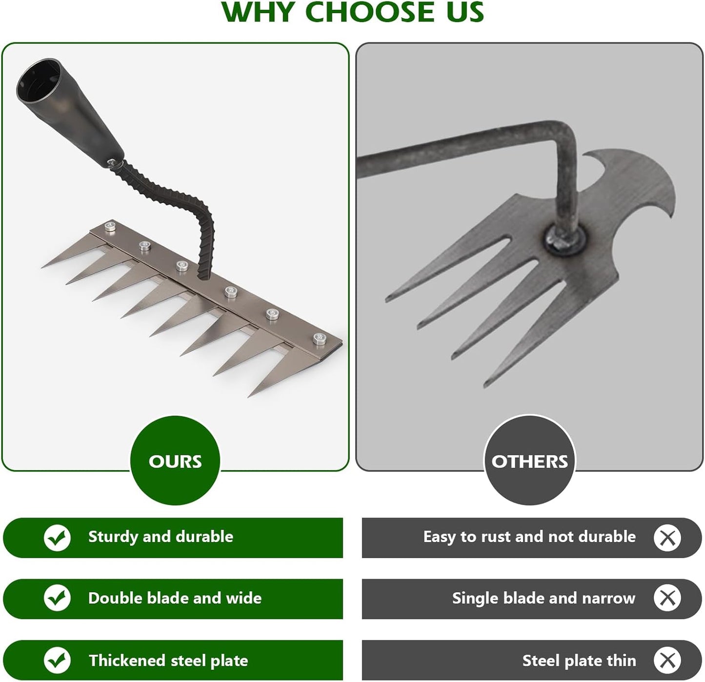 Iron Weeding Rake 2.0, New 5/6/7/8 Garden Weeder Rakes, Heavy Duty Yard Rake Hand Weeder Puller Tool for Efficient Weed Removal, Soil Cultivation, and Lawn Care, Without Stick (5 Teeth)