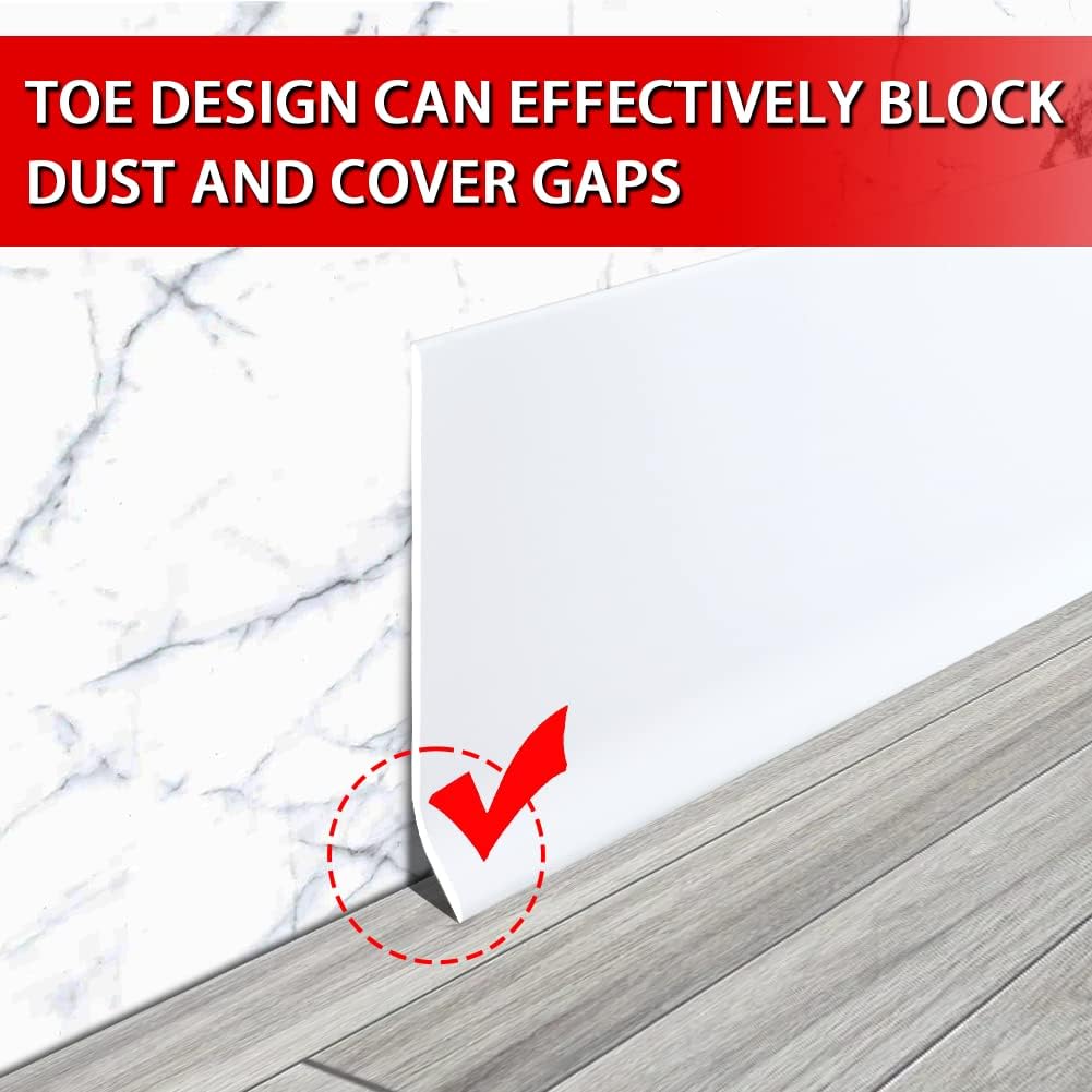 FONUNO Vinyl Wall Base Baseboard Molding Trim 4" Flexible Self Adhesive Rubber Wall Base Moulding Trim Peel and Stick Design, 4 Inch x 100 Feet, White