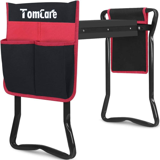 TomCare Garden Kneeler Seat Garden Bench Garden Stools Foldable Stool with Tool Bag Pouch EVA Foam Pad Outdoor Portable Kneeler Christmas Gardening Gifts for Women Men,Large 21.65"x10.62"x18.89",Black
