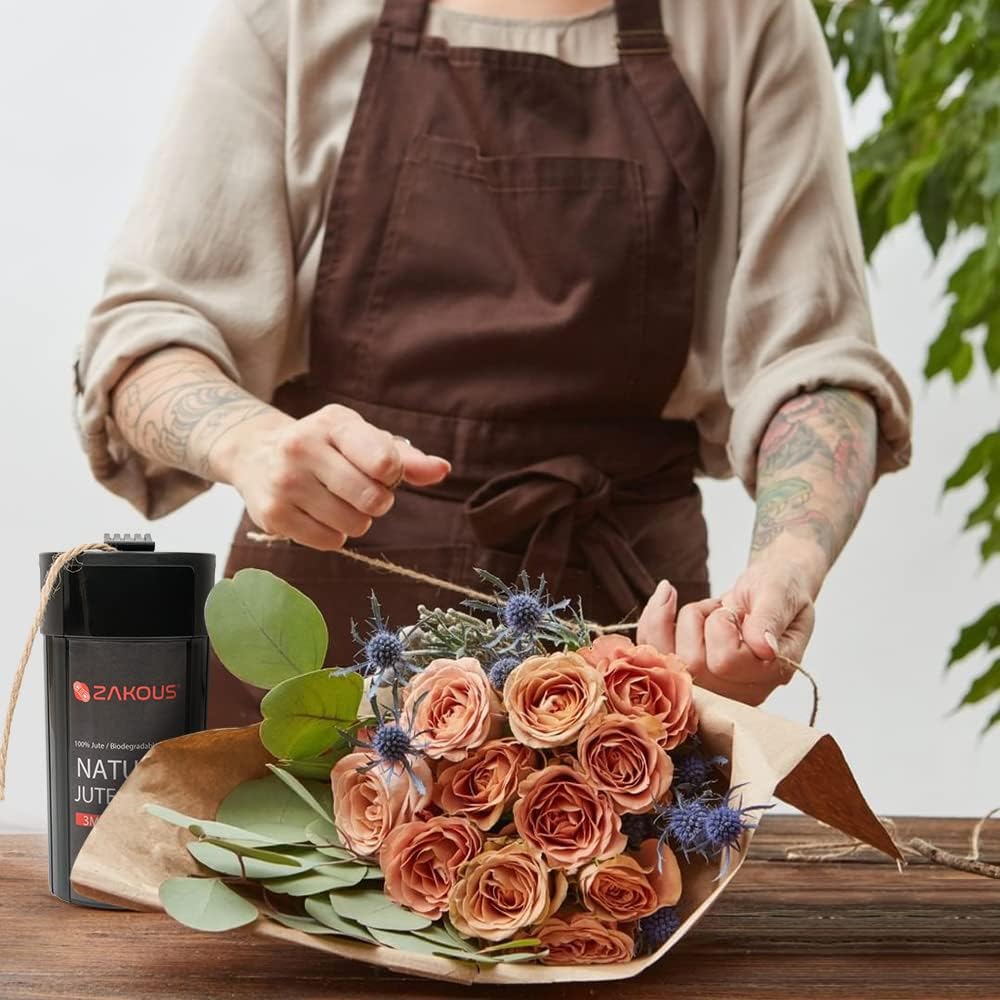 Cut-Ready Rope Canister with 260 Feet Non-Tangle Natural Jute Twine, 3MM Strong Twine String for Crafts, Gift Wrapping, Packing, Gardening and Wedding Decor(3mm x 260ft)