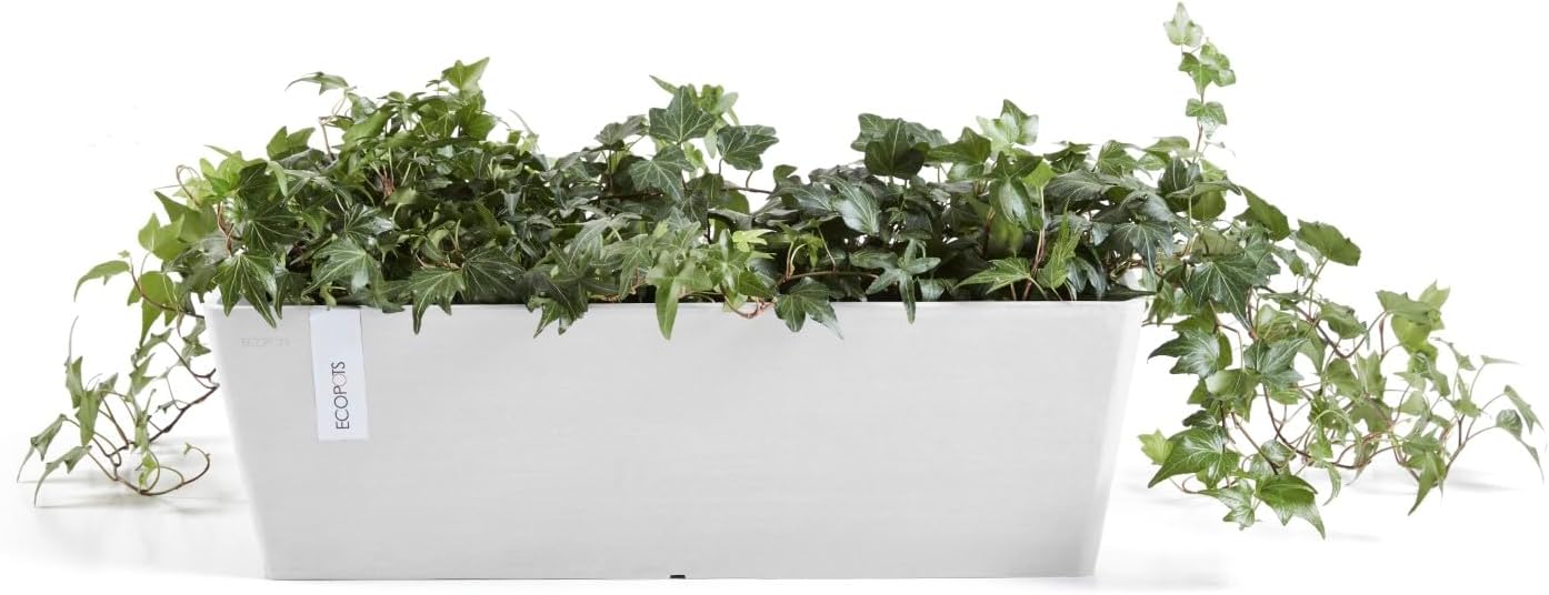 Ecopots Bruges Durable Modern Rectangular Indoor/Outdoor Recycled-Based Composite Flower Pot Planter, Pure White, 17.75"