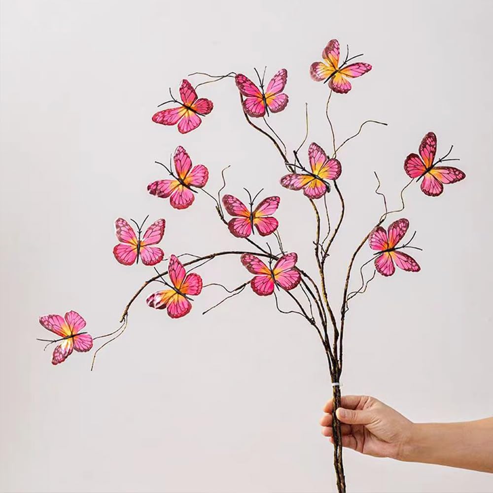Artificial Butterfly Branche, Simulation Branch Stems with Fake Butterfly Floral Arrangement for Vase Filling Home Office Party Decoration (red)