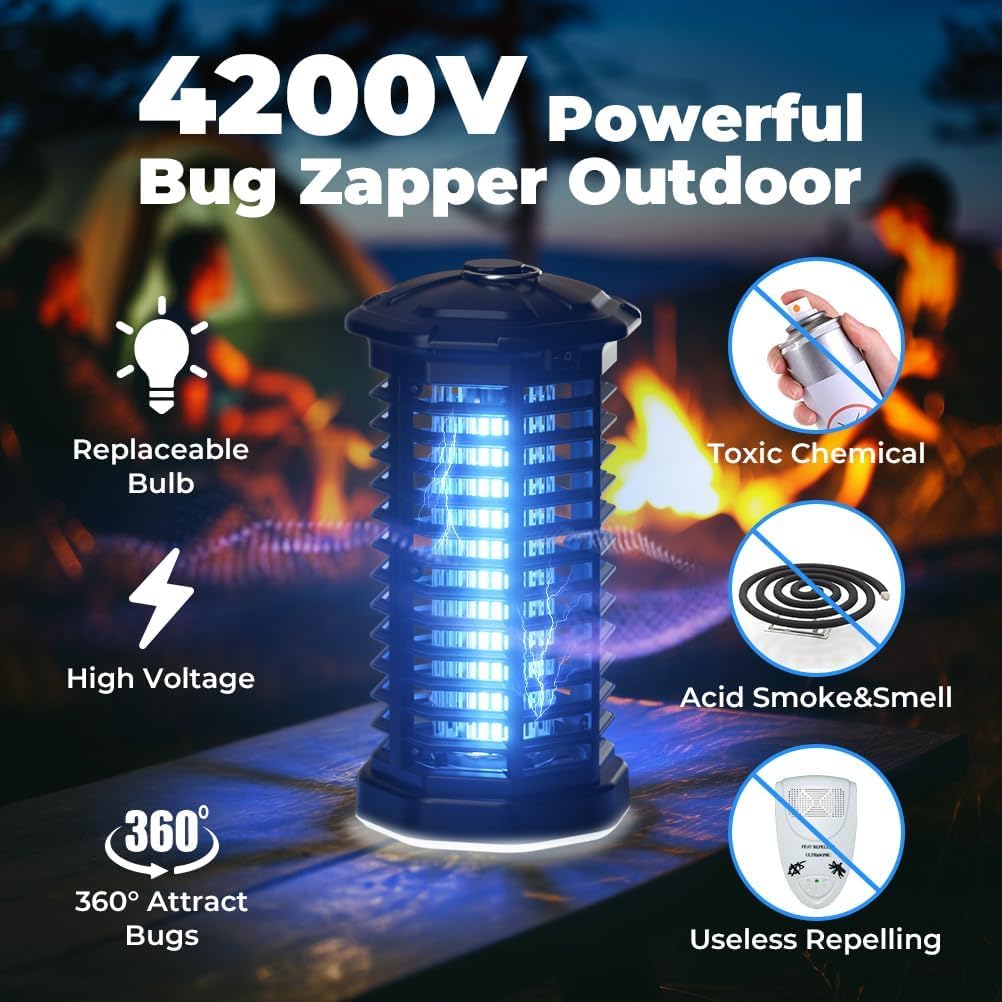 YISSVIC Bug Zapper Outdoor Indoor Waterproof Electric Mosquito Lamp Fly Zapper Killer Effective 4200V Plug in for Home Patio Office Courtyard (One-Light Control Bug Zapper)