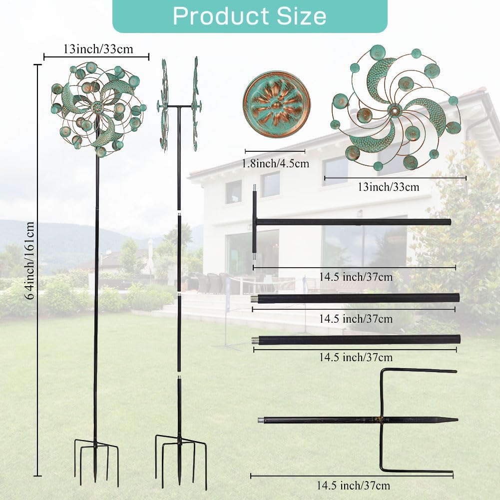 DREAMYSOUL Wind Spinner Outdoor, Metal Kinetic Wind Spinners, 13 Inches Dia Wind Spinners for Yard Garden Outside Patio Lawn Decor (Turquoise)