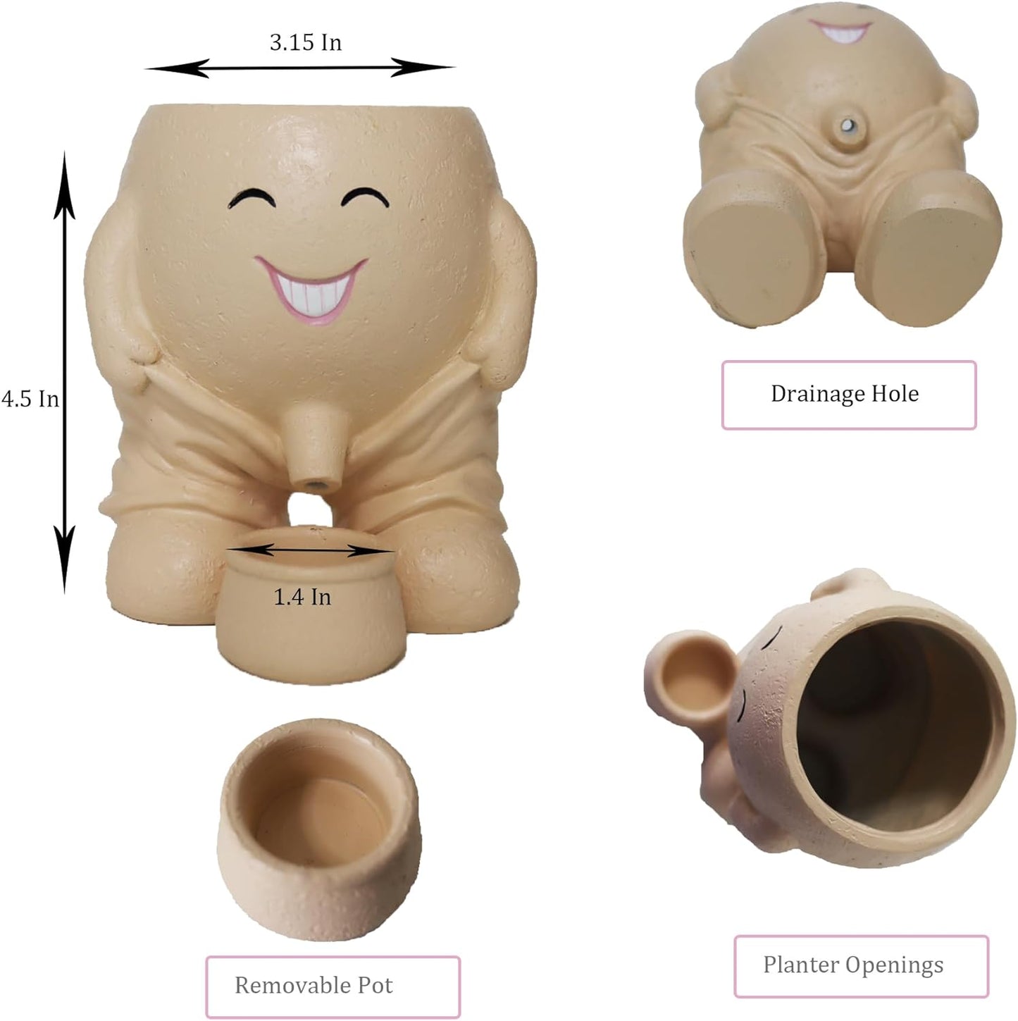 Head Planter, Unique Face Flower Pot Fun Head Vase for Plants for Indoor and Outdoor Décor, Cute Cactus Office Plant Pots