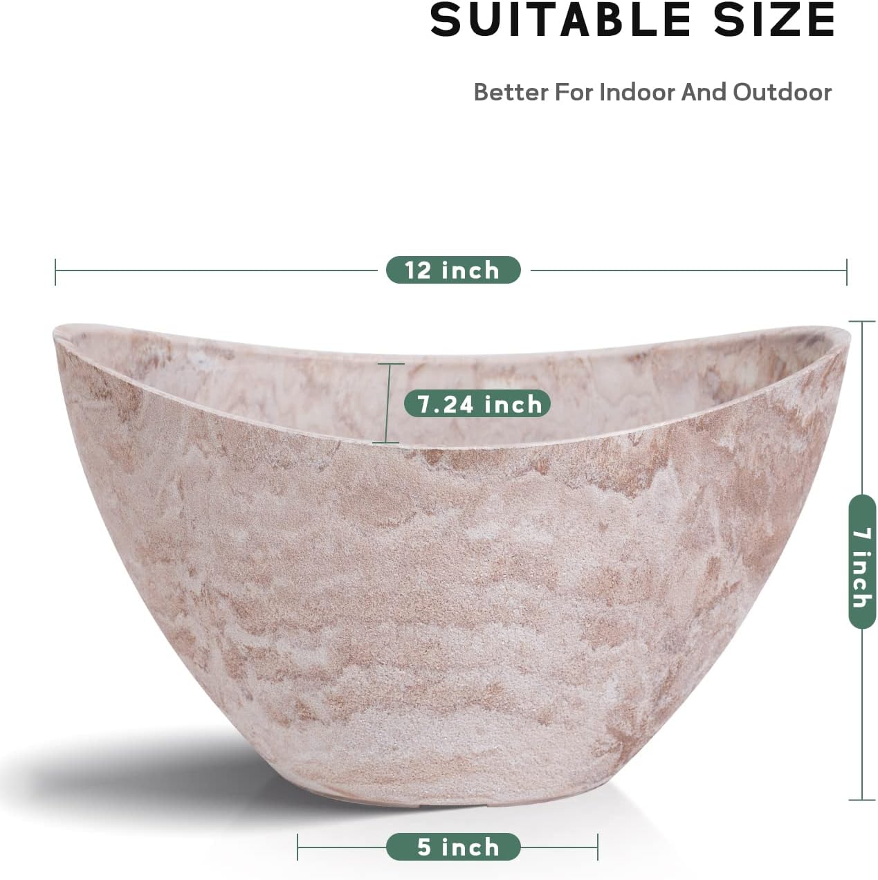 LaDoVita Plant Pots with Drainage Holes, 12 Inch Large Oval Planters for Indoor Plants, Plastic Flower Pots Outdoor, Set of 2 Pack, Brown