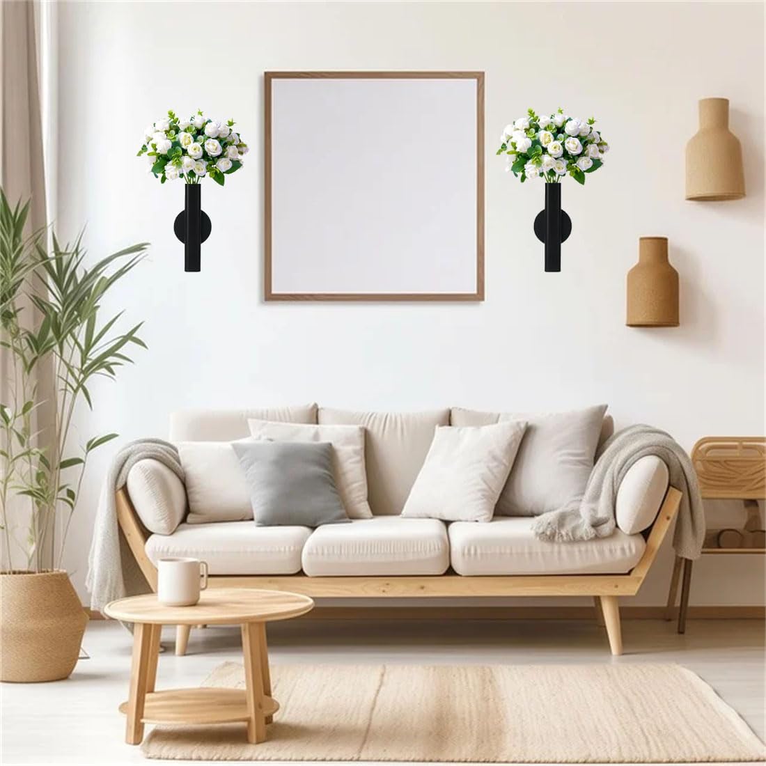 Self Adhesive Wall Vase Metal Tube Decoration Holder Used to Display Dried Flower, Faux Flowers, Fake Flowers, Also Suitable for Cemetery Memorial Decoration (2 Pcs Black)