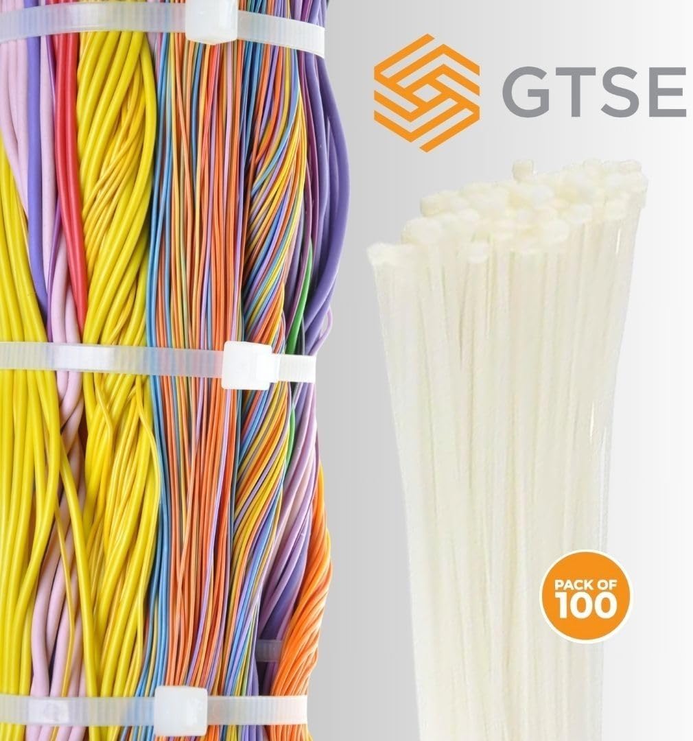 GTSE 14 Inch White/Clear Zip Ties, 100 Pack, 50lb Strength, UV Resistant Long Nylon Cable Ties, Self-Locking 14" Tie Wraps