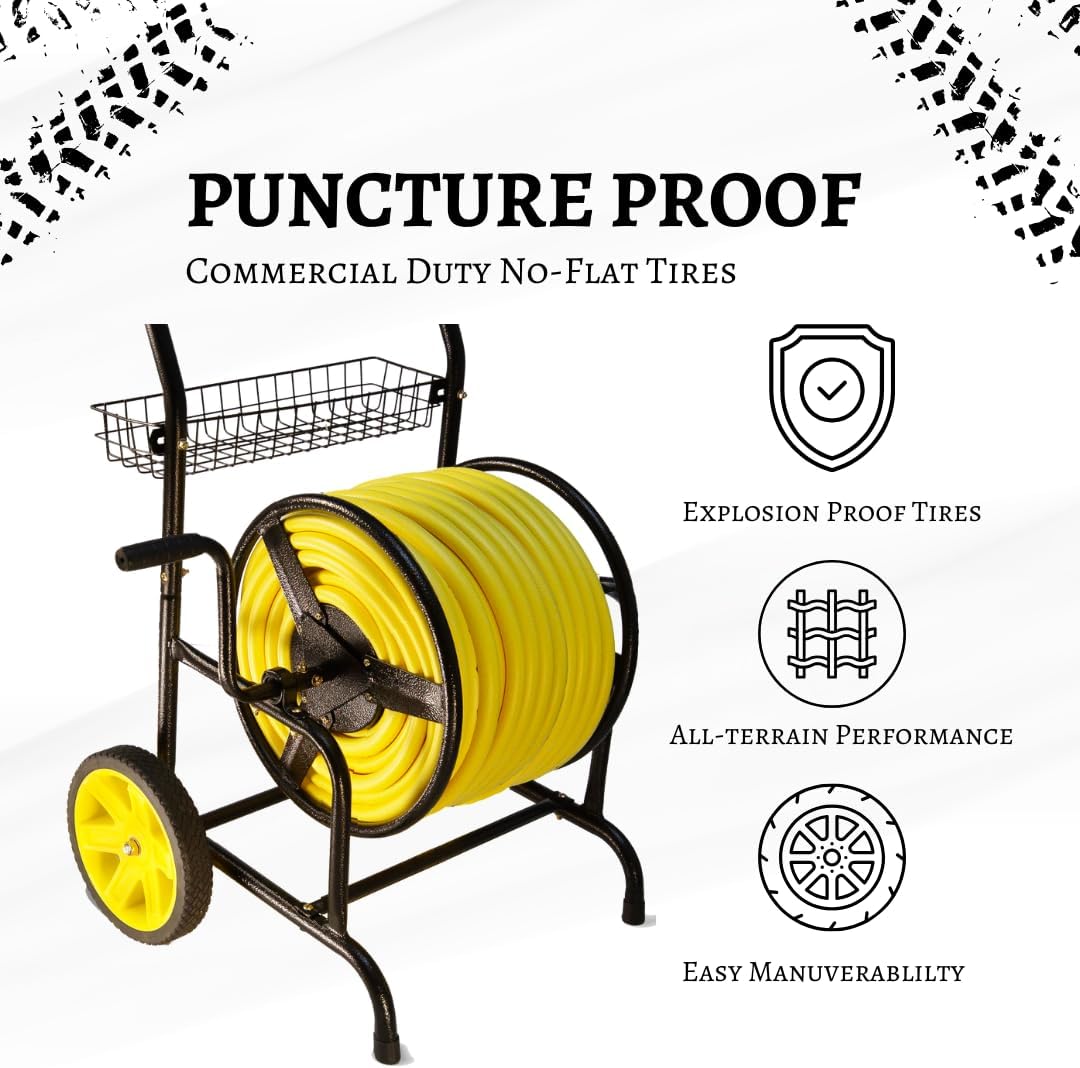 Heavy Duty Hose Cart with Wheels – Garden Hose Holder, Hose Reels for Outside, Metal Hose Reel Cart, 200ft Capacity