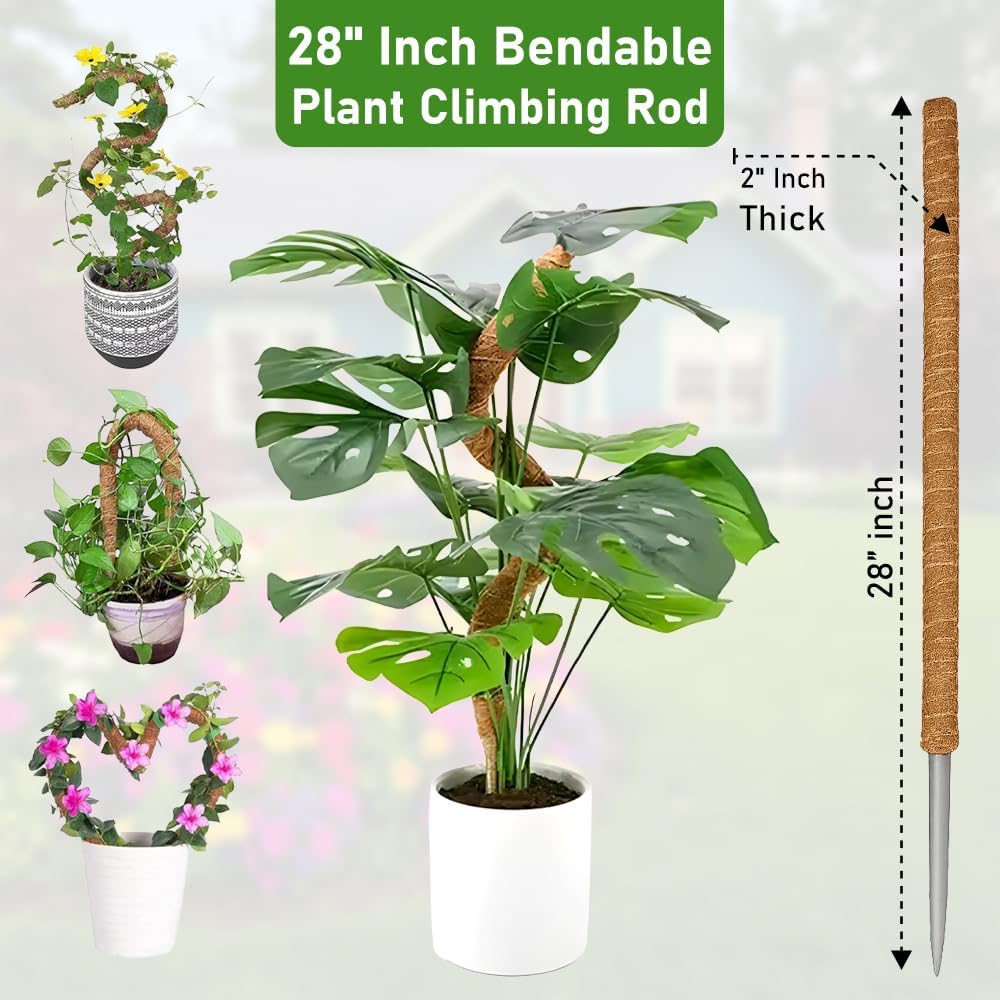 2 Pack Moss Pole for Plants Monstera, 28 Inch Bendable Plant Pole for Plant Support, Coco Coir Moss Poles for Climbing Plants, Handmade Moss Sticks for Creeper Plants Grow Upwards